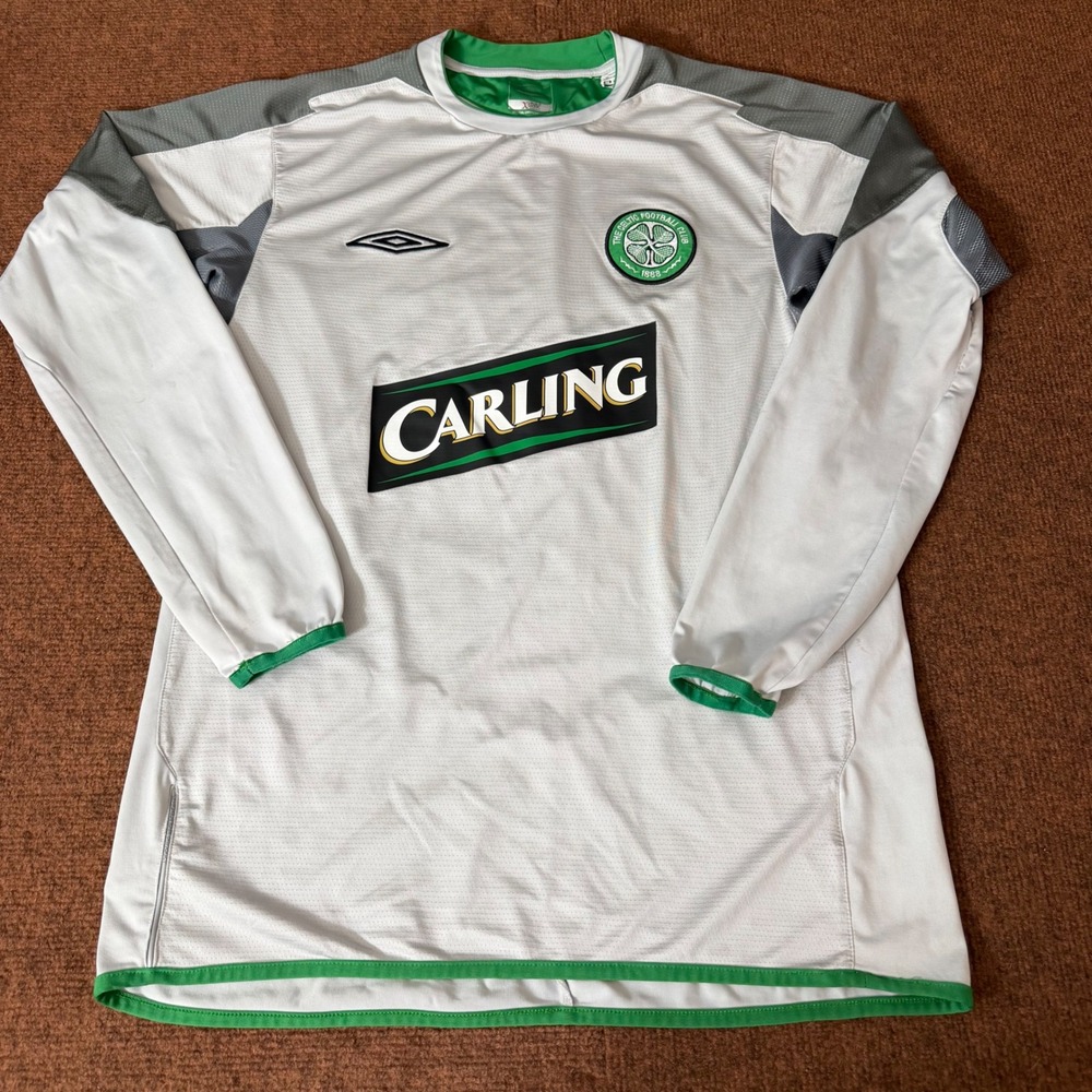 Umbro Celtic FC Carling Training Jersey Long Sleeve White Green Mens Medium